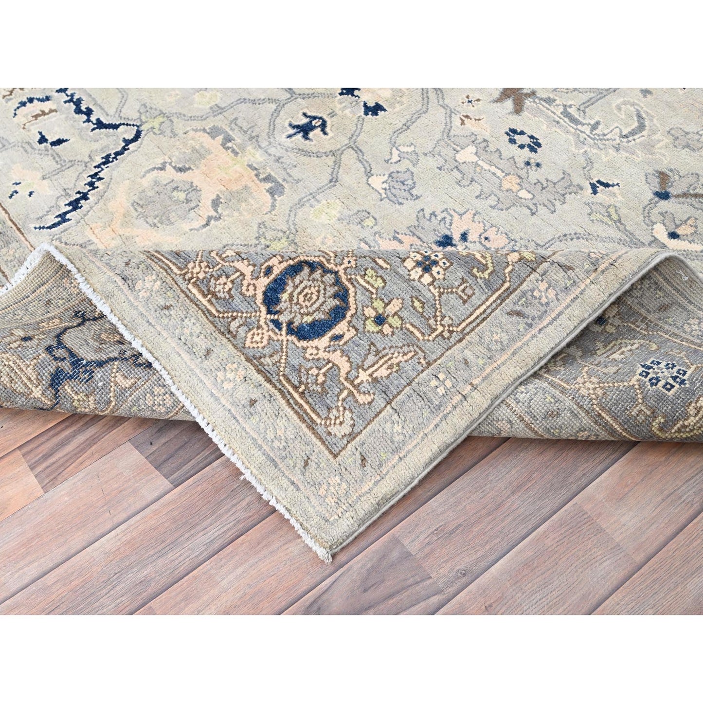 6'2"X8'10" Grey Seeripe Heris Design Soft Wool Hand Knotted Oriental Rug