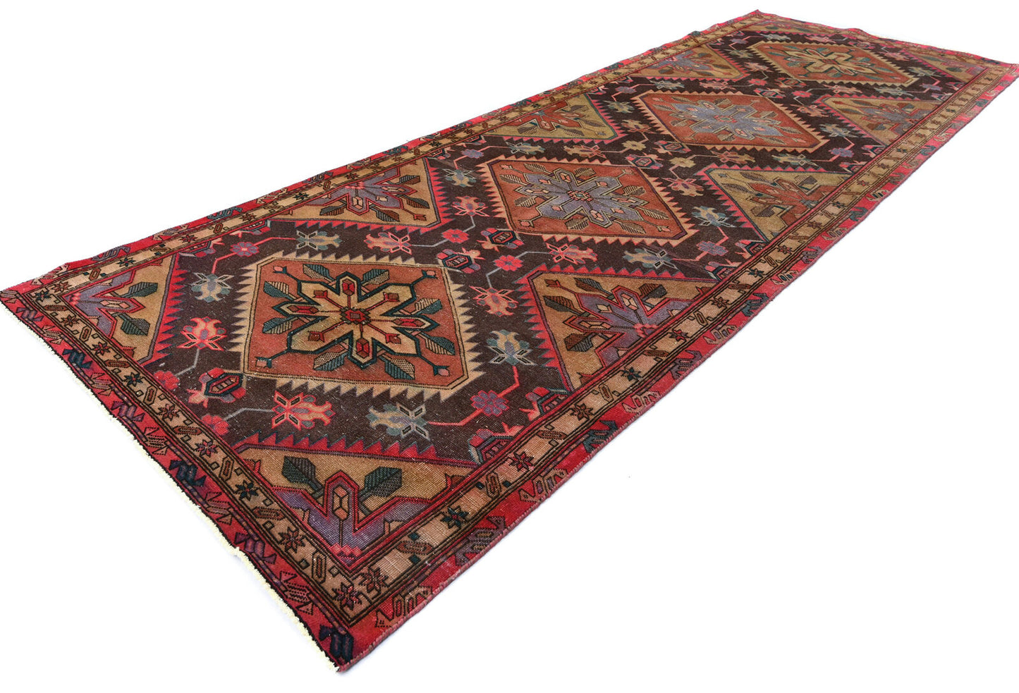Semi-Antique Distressed Oriental Runner Rug Muted