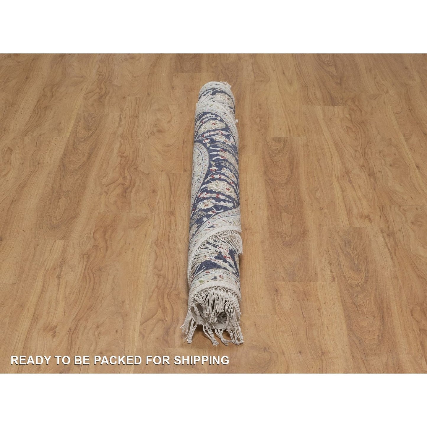 6'2"X6'2" Ivory Nain Flower Design Wool And Silk Hand Knotted Round Rug