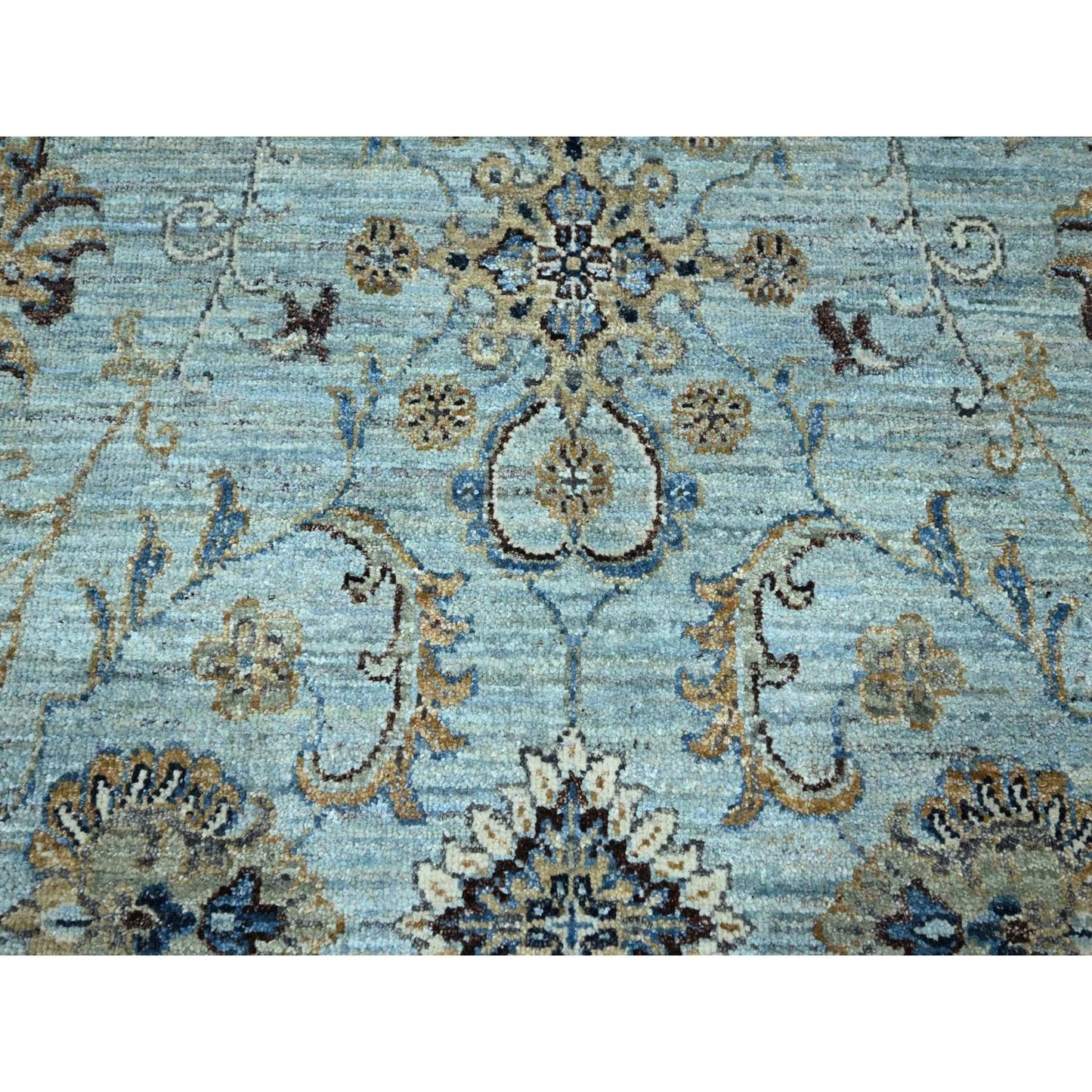 9'X9' Blue Agra Shah Abbas Flower Design Pure Wool Hand Knotted Round Rug