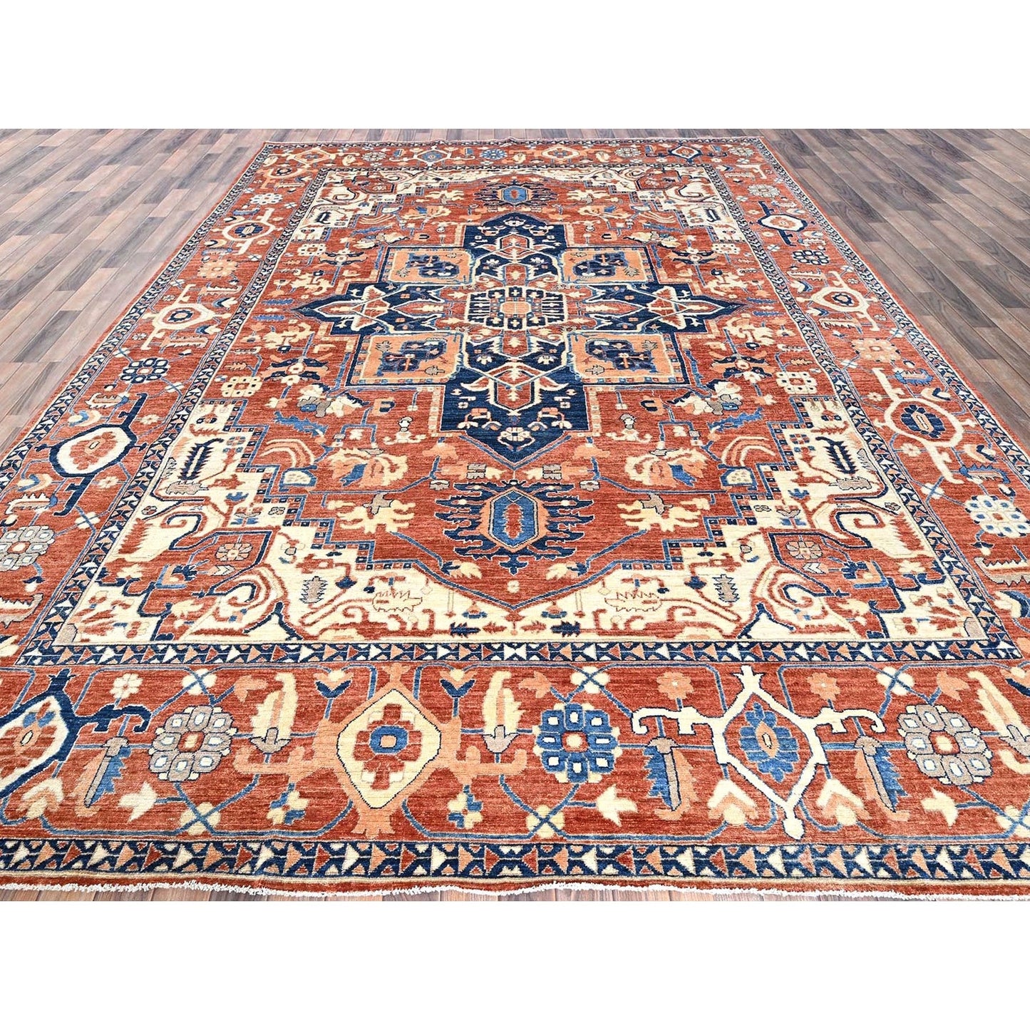 9'9"X13'10" Coral Red Peshawar Heris Hand Knotted High Mountain Wool Rug