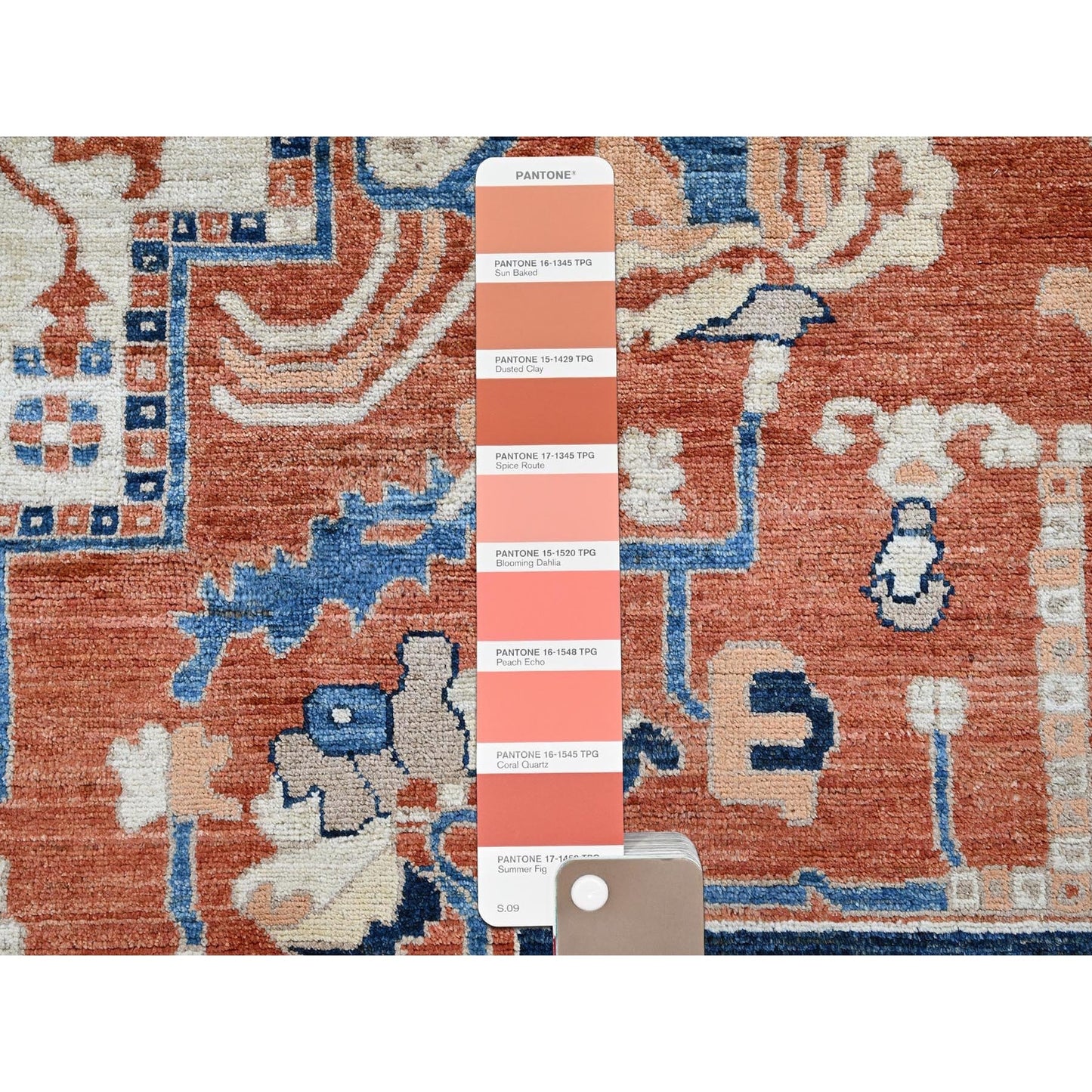 9'9"X13'10" Coral Red Peshawar Heris Hand Knotted High Mountain Wool Rug