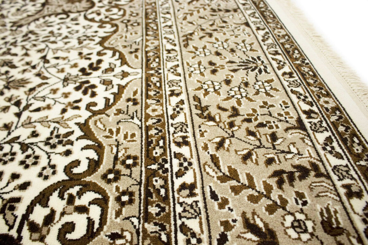 Hand-Knotted Cream Kirman Square Rug Oriental