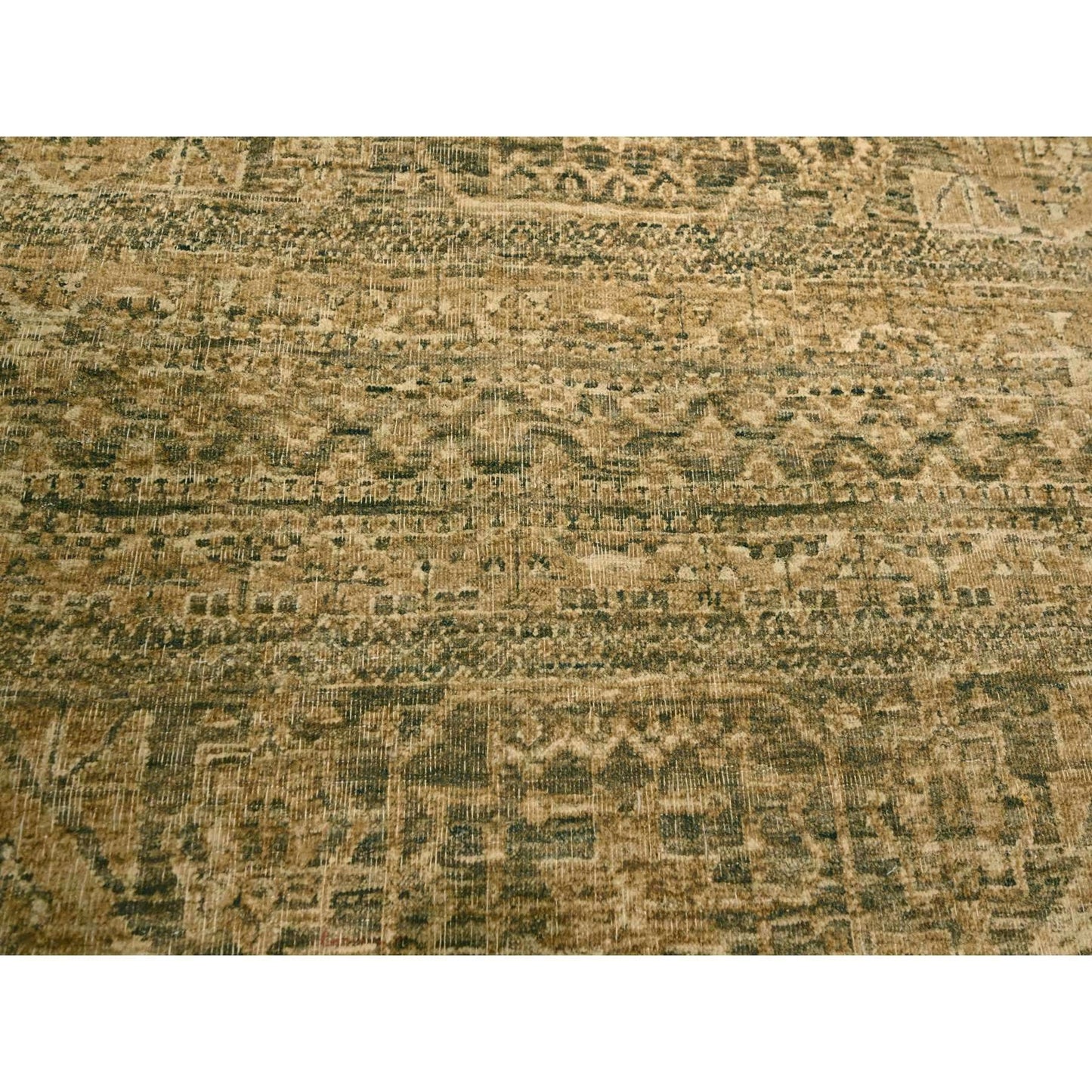 10'X13'8" Brown Mamluk Design Hand Knotted Wool Zero Pile Shaved Low Rug