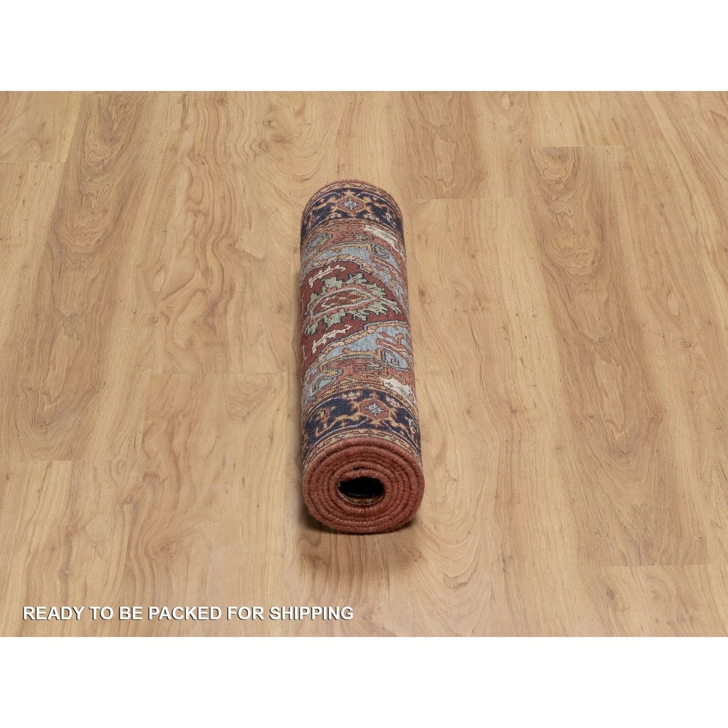 2'6"X6'3" Red Antiqued Heris Hand Knotted New Zealand Wool Runner Rug