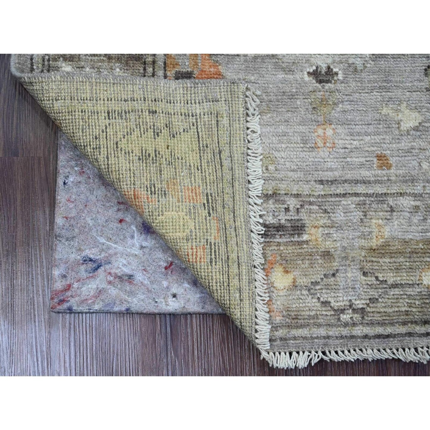 2'10"X5'10" Gray Angora Oushak Leaf Design Wool Hand Knotted Runner Rug