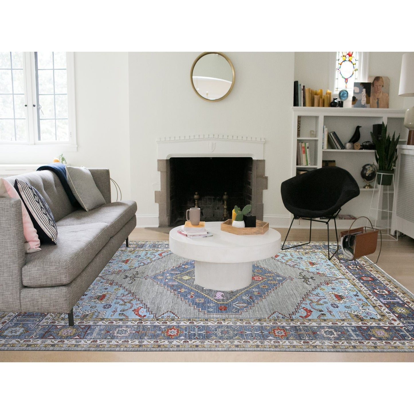 8'8"X11'7" Echo Gray Pure Wool Hand Knotted Finer Peshawar Rug