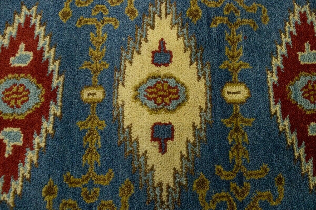 3X10 Ft Handmade Kazak Runner Rug Blue Geometric