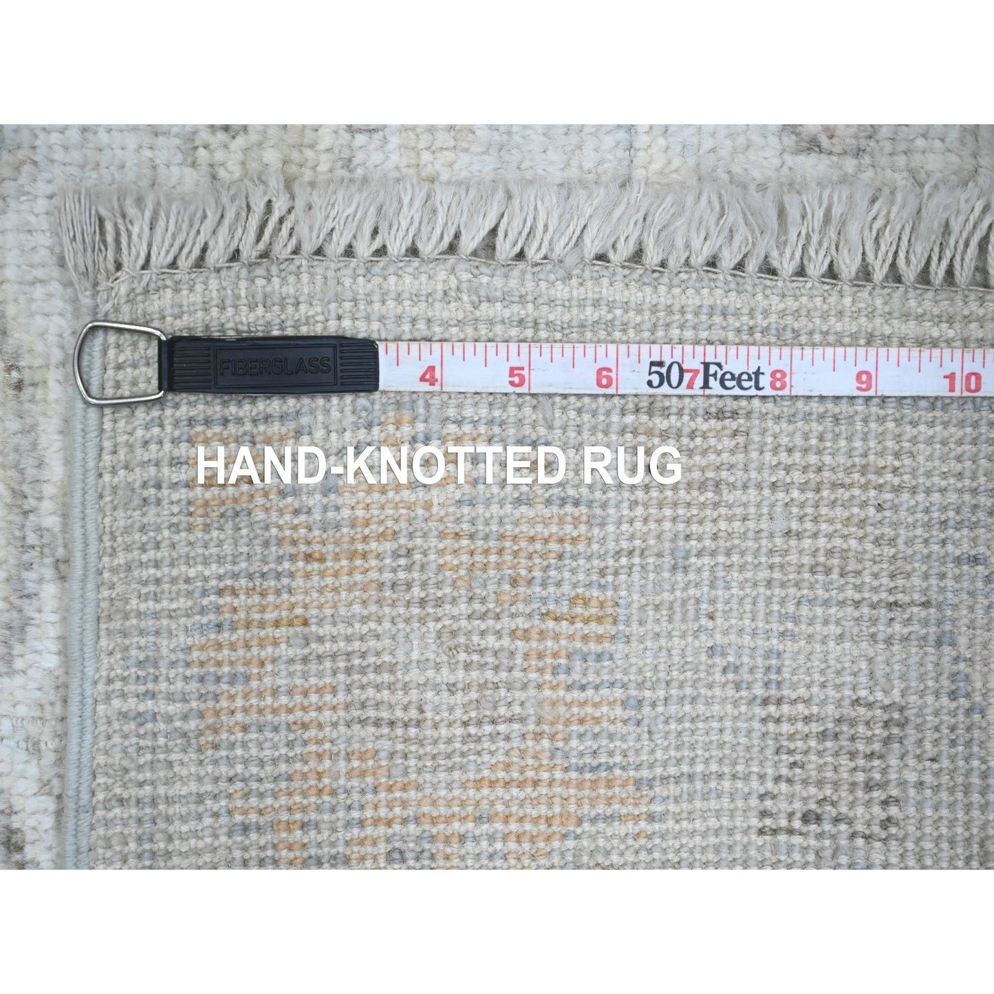 3'X9'9" Cloud Gray Afghan Angora Oushak Pure Wool Hand Knotted Runner Rug