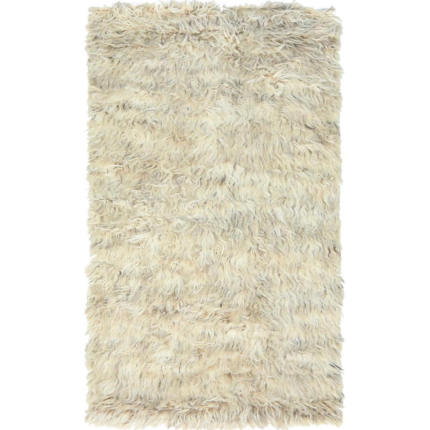 3'1"X5'3" Beige Shaggy Moroccan Undyed Natural Wool Hand Knotted Rug