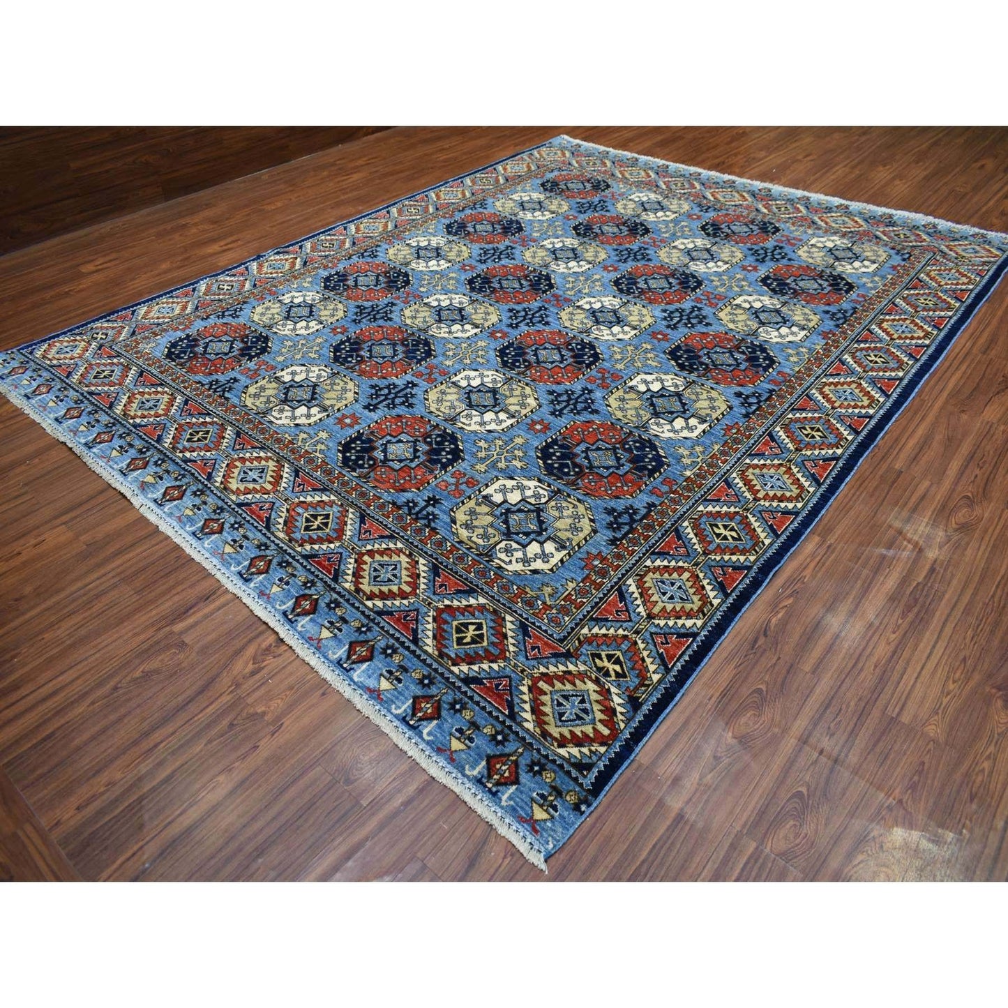 9'8"X12'4" Hand Knotted Blue Afghan Ersari Afghan Wool Oriental Rug