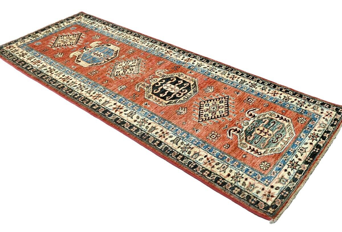 Handmade Kazak Runner Rug Rusty Red Tribal