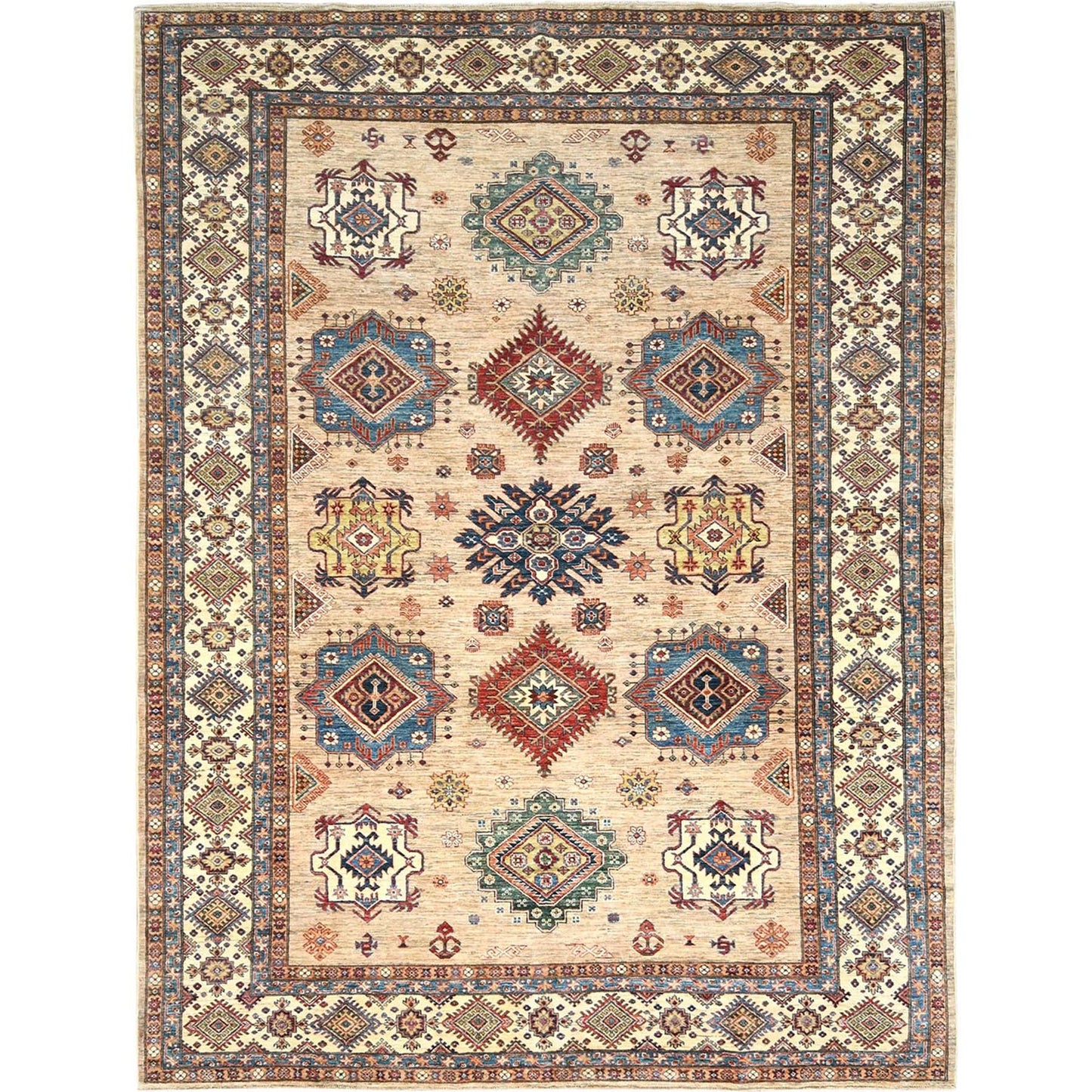 9'X12' Honey Brown Pure Wool Hand Knotted Afghan Super Kazak Rug
