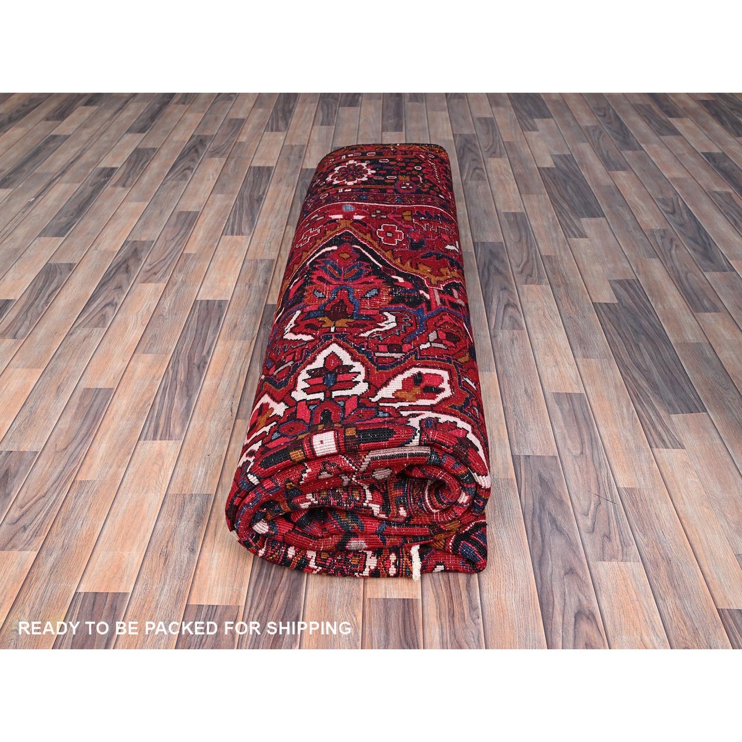 9'7"X12'6" Dutch Tulip Red Semi Antique Hand Knotted Heris Shiny Wool Rug