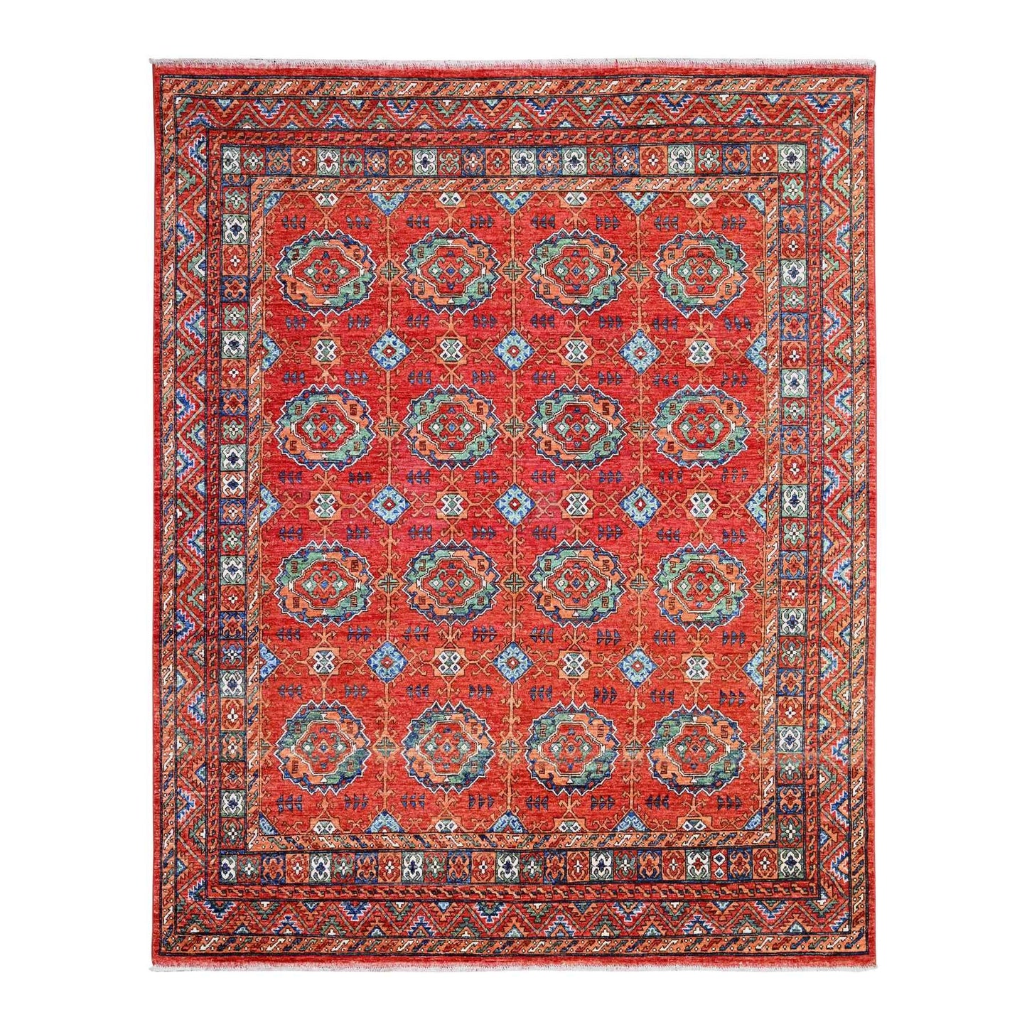 8'X9'6" Red Hand Knotted Extra Soft Wool Afghan Ersari Oriental Rug
