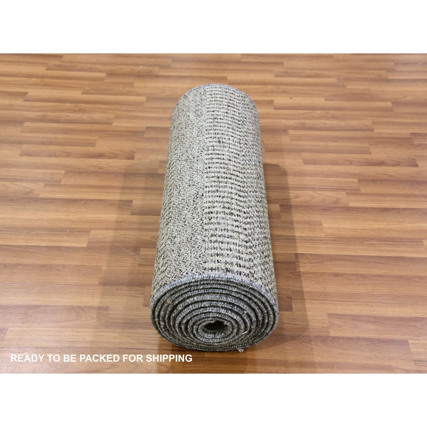 2'5"X15'10" Gray Grass Design Hand Knotted Undyed Wool Xl Runner Rug