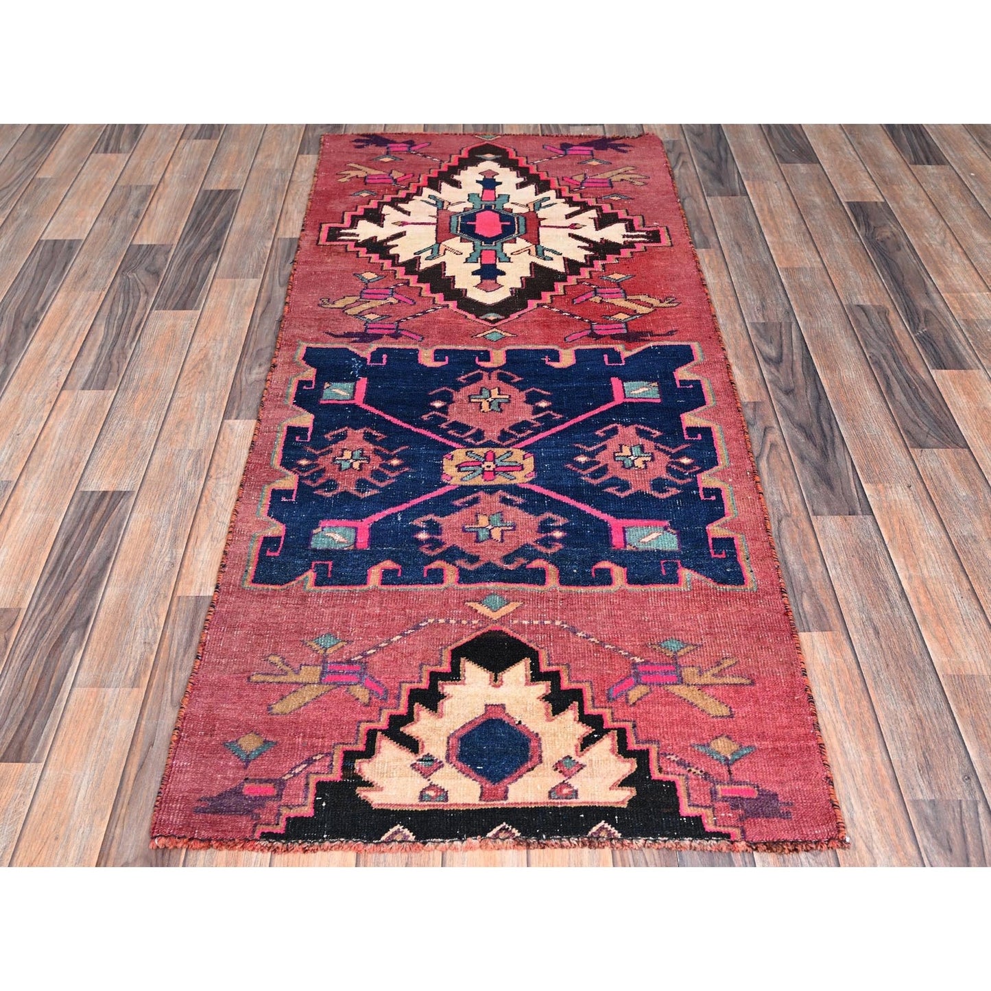 2'7"X6' Red Overdyed Vintage Zoroastrian Hand Knotted Pure Wool Runner Rug