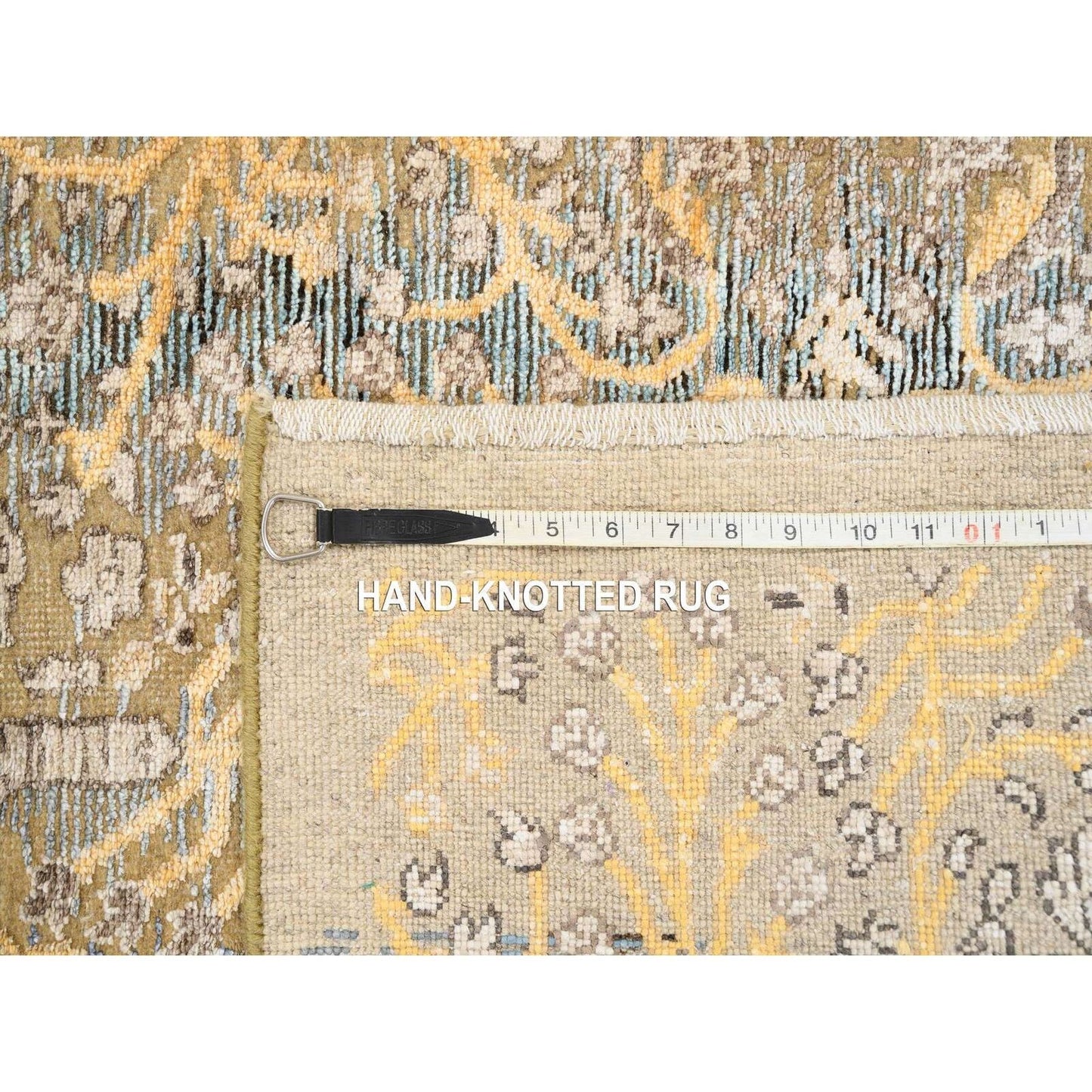 2'7"X22' Gold Brown Hand Knotted Silk With Textured Wool Xl Runner Rug