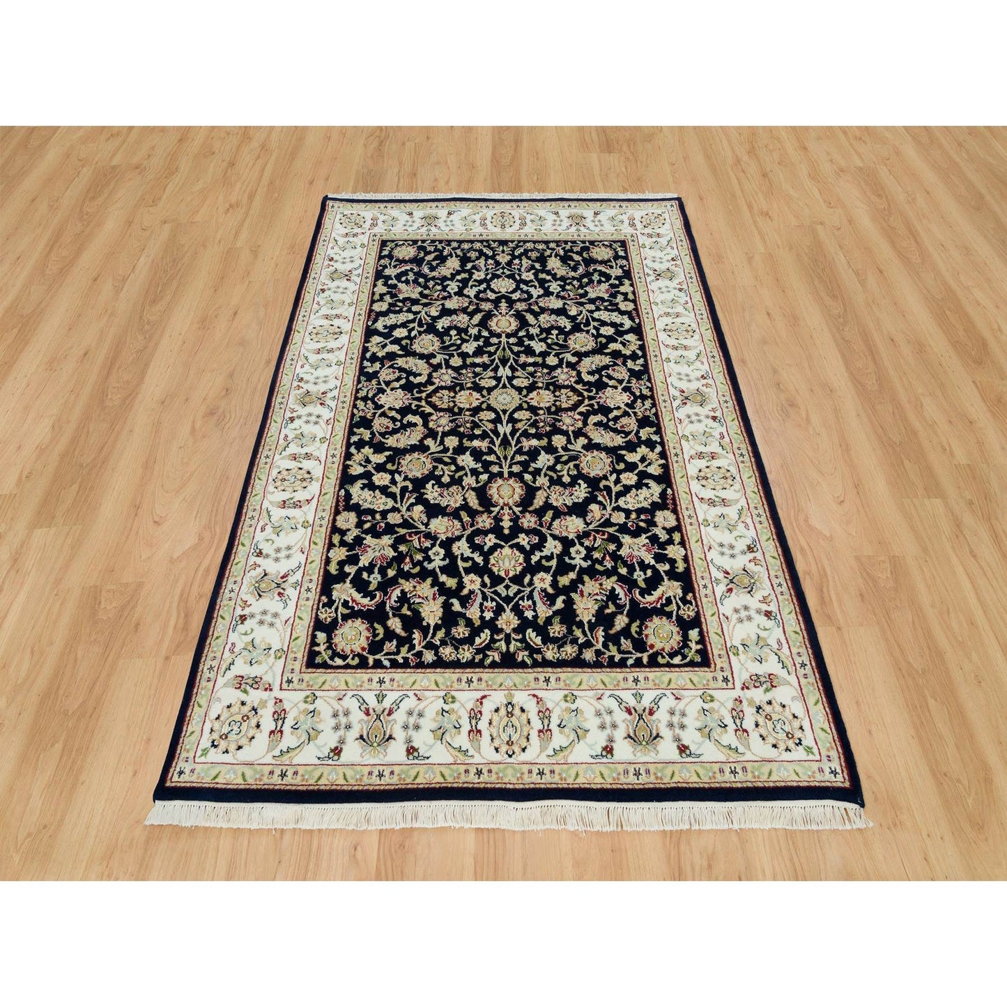 4'10"X7'2" Ombre Blue Hand Knotted Nain Design 250 Kpsi Pure Wool Rug