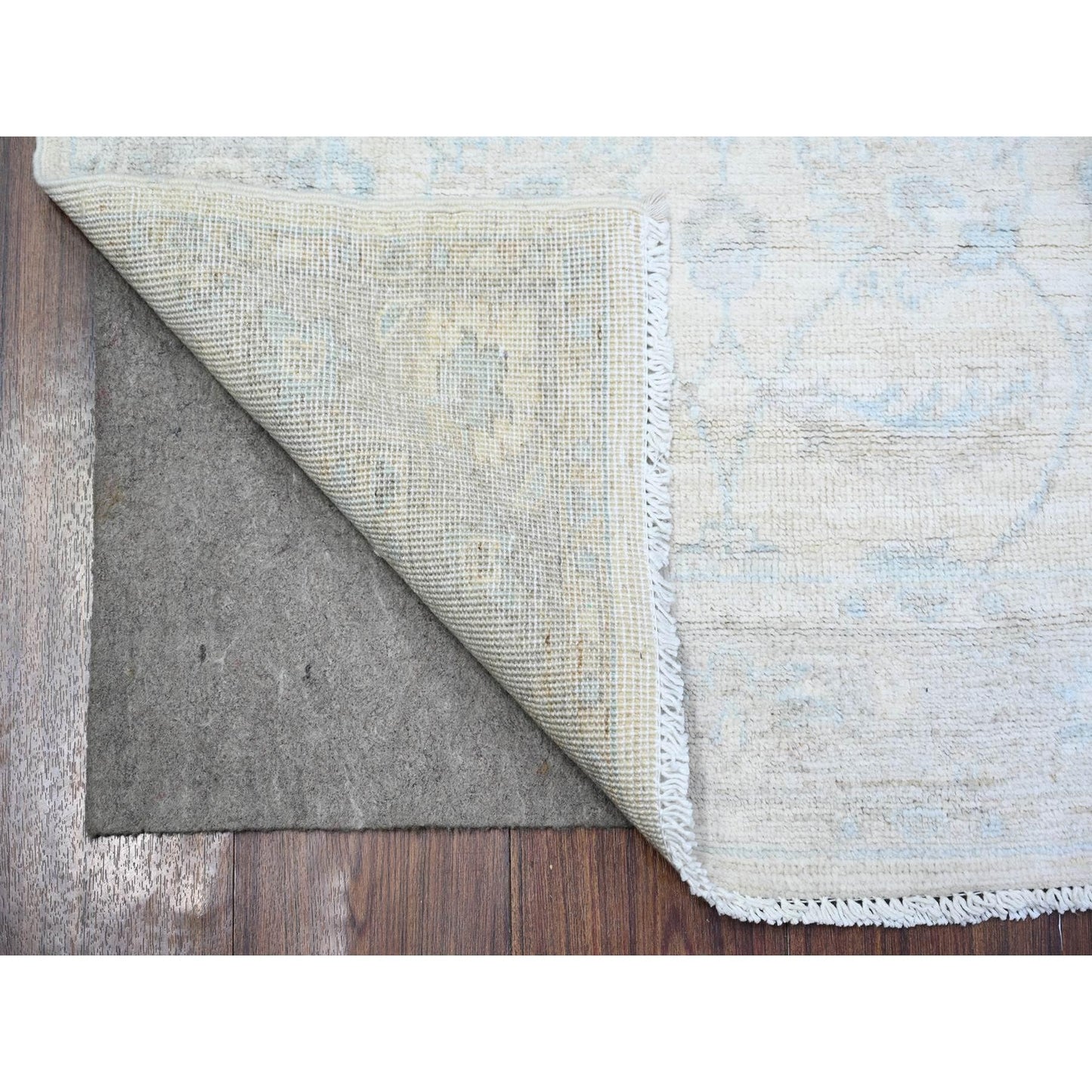 2'7"X10' Daisy White Wool Hand Knotted Washed Out Runner Oriental Rug
