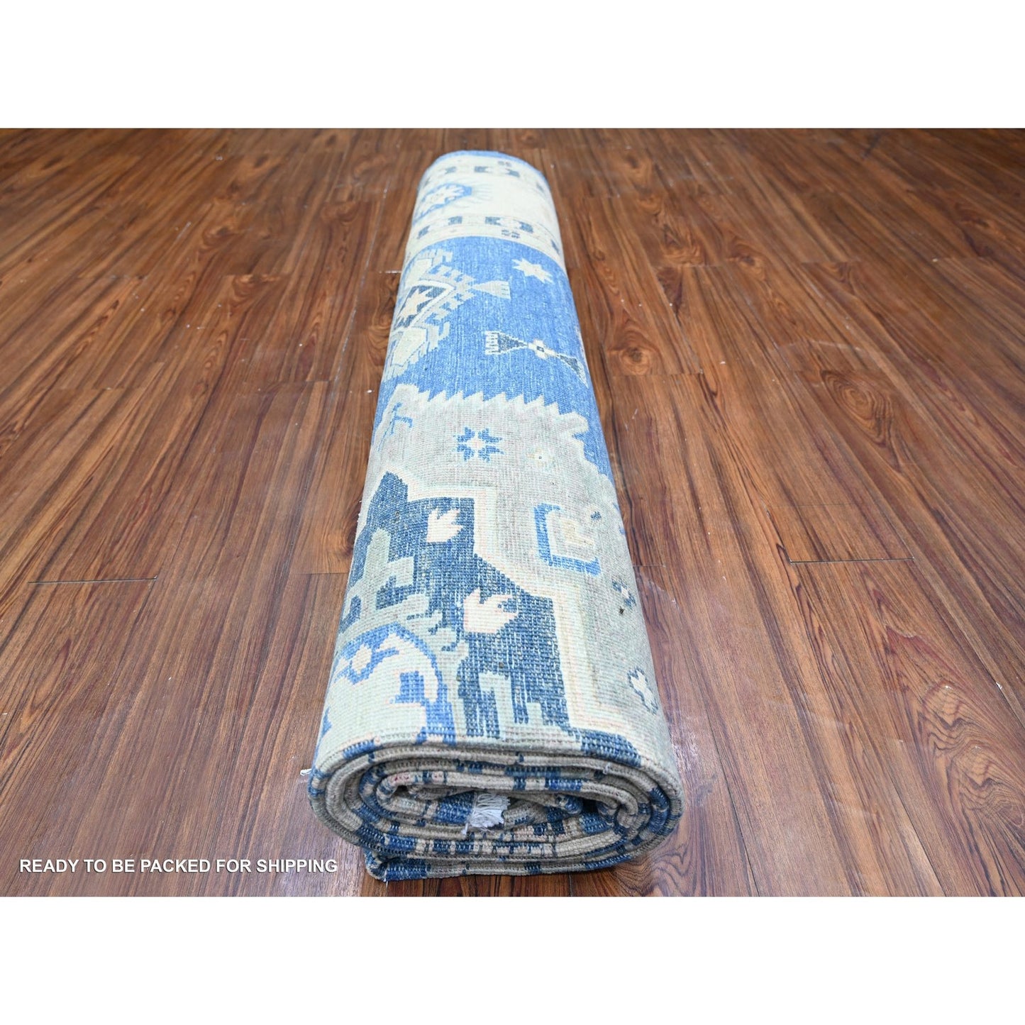 9'X11'5" Berry Blue Vintage Look Kazak Hand Knotted Wool Oriental Rug