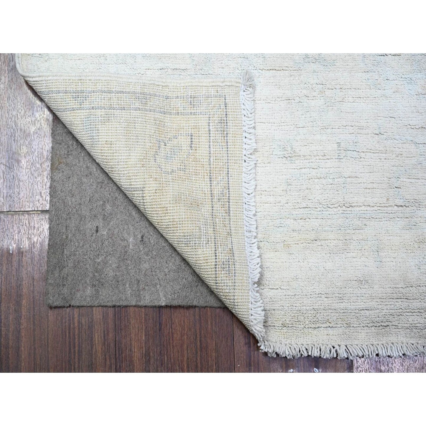 2'7"X11'2" White White Wash Peshawar Hand Knotted Pure Wool Runner Rug