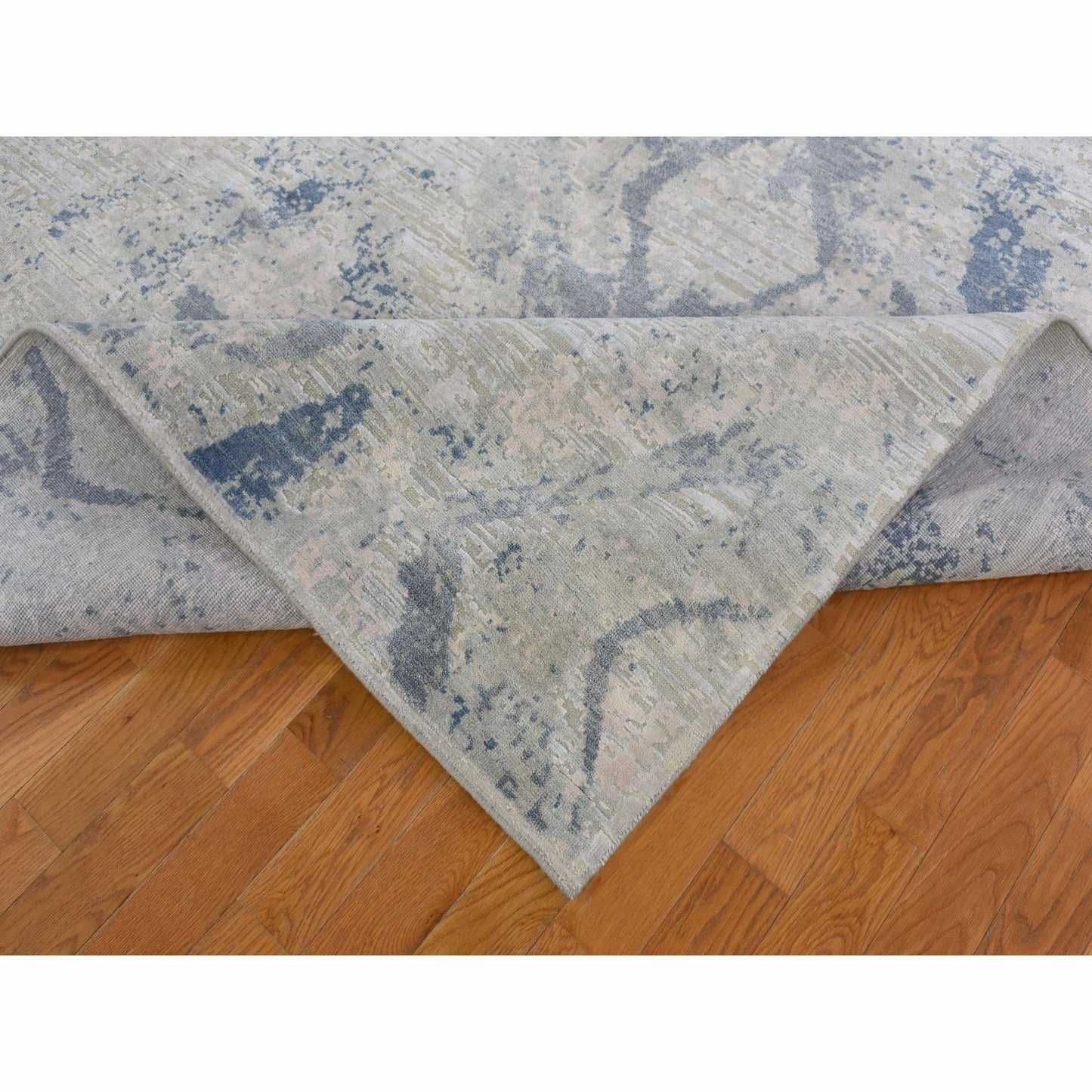 8'X9'6" Silver Blue Silk With Textured Wool Modern Hand Knotted Rug