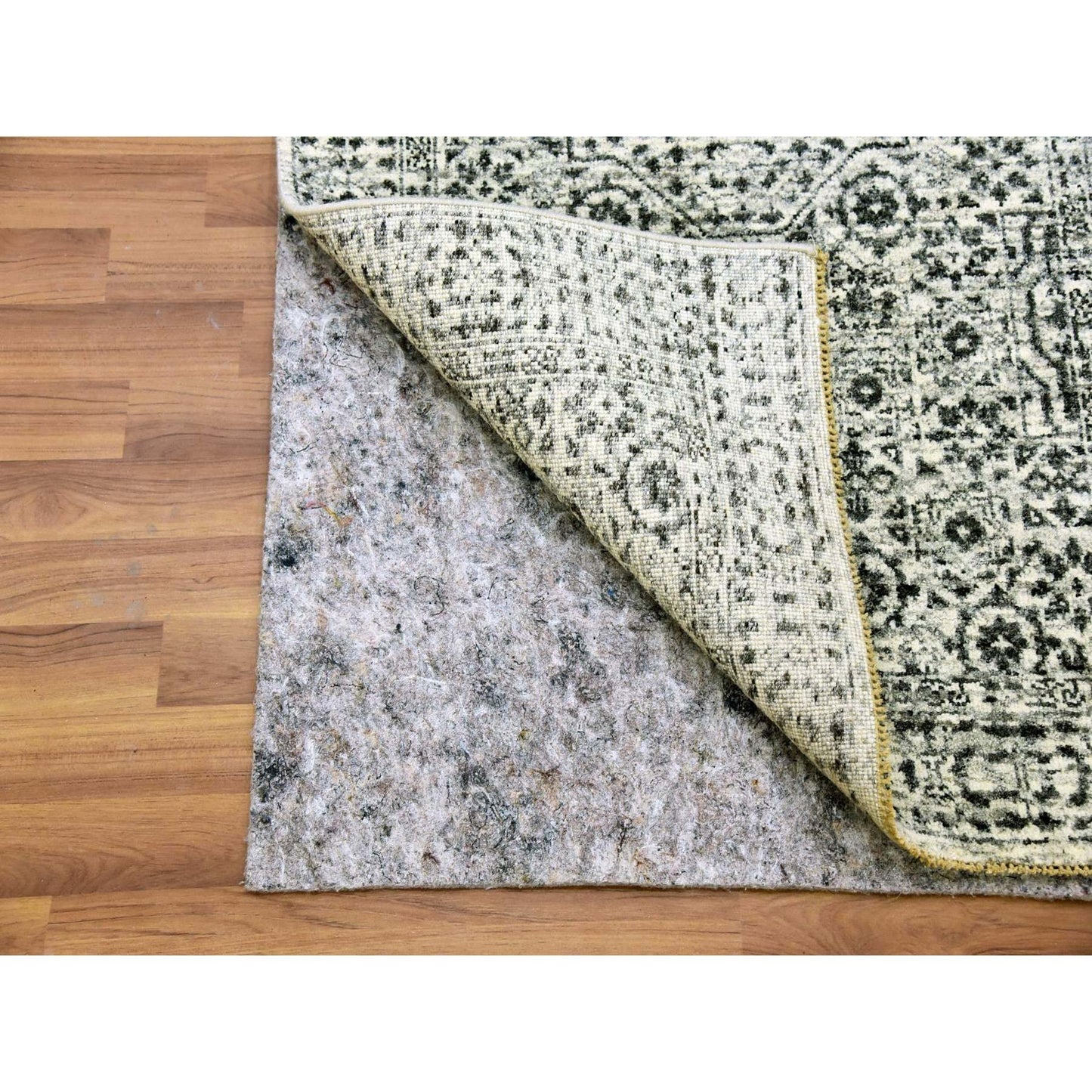 2'9"X10' White Mamluk Dynasty Design Undyed Wool Hand Knotted Runner Rug
