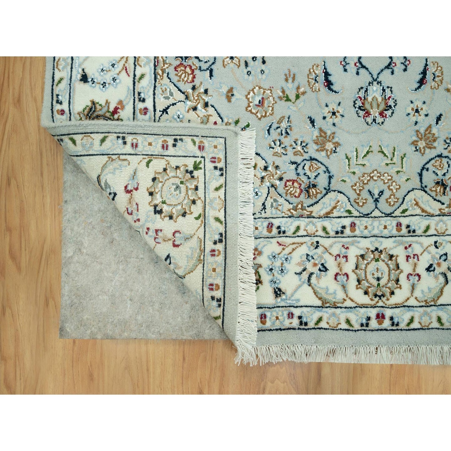 4'X6'2" Gray Hand Knotted Nain Design 250 Kpsi Soft Wool Rug