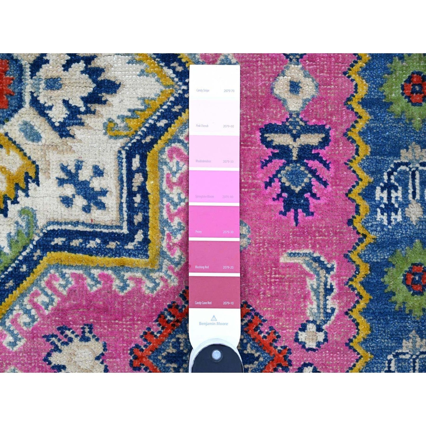 5'X6'9" Thulian Pink Colorful And Vibrant Fusion Kazak Oriental Rug