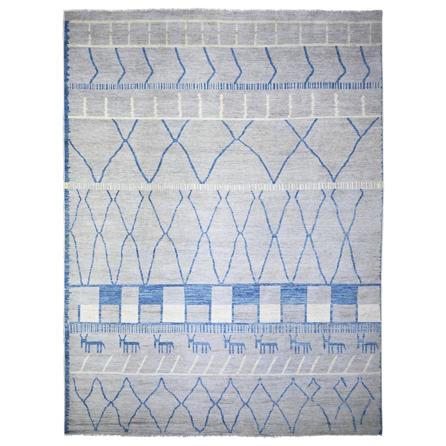11'9"X15'7" Gray Wool Hand Knotted Moroccan Berber Design Oversized Rug