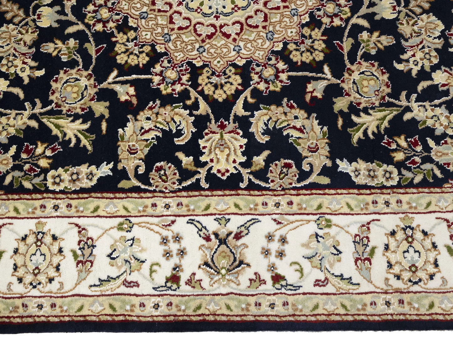 Indo-Nain Black Oriental Rug Floral Medallion