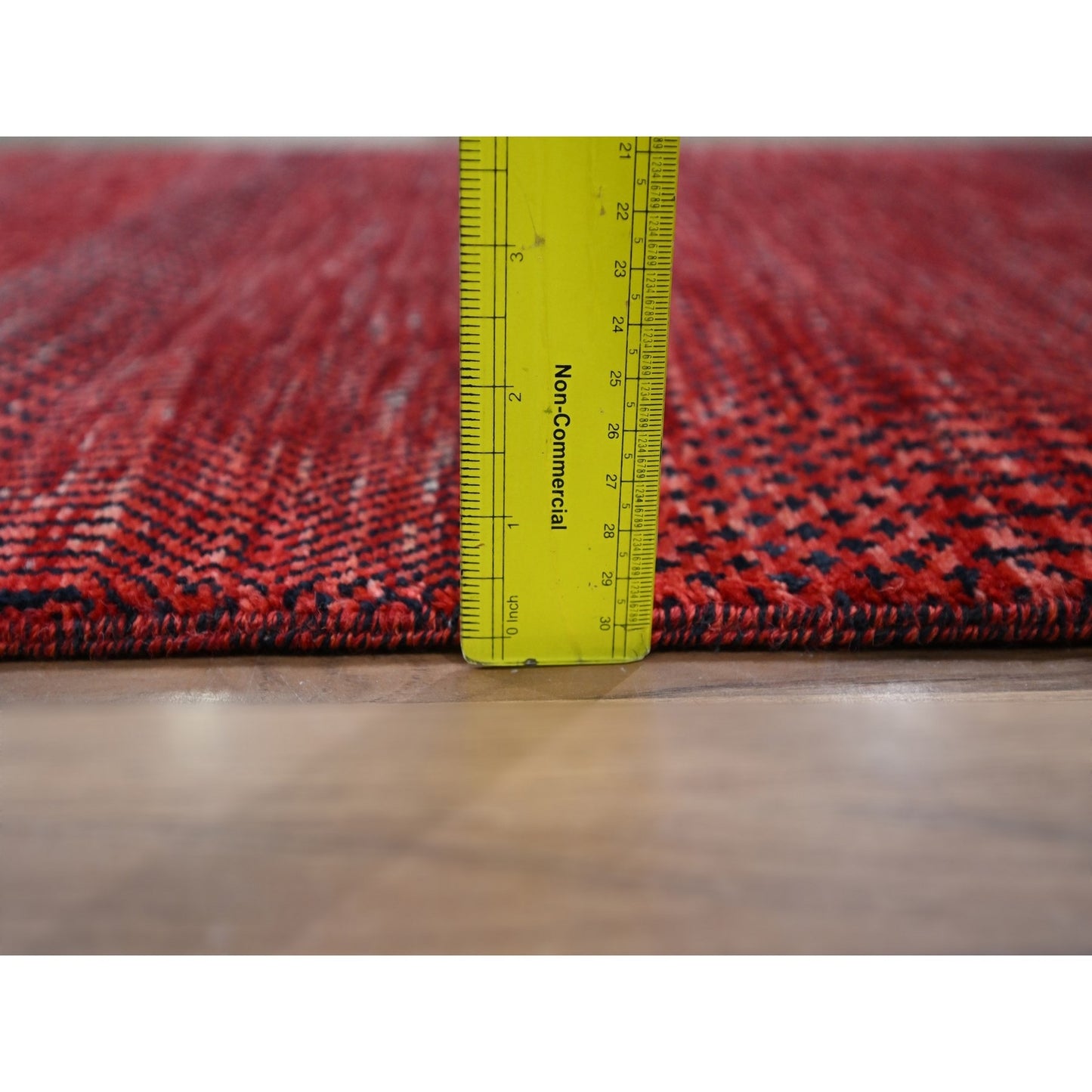 2'5"X14' Red Modern Grass Design Hand Knotted Wool And Silk Runner Rug