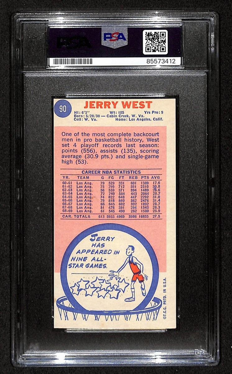Jerry West Hof Lakers Signed/Inscribed 1969-70 Topps Card #90 Psa/Dna 198704