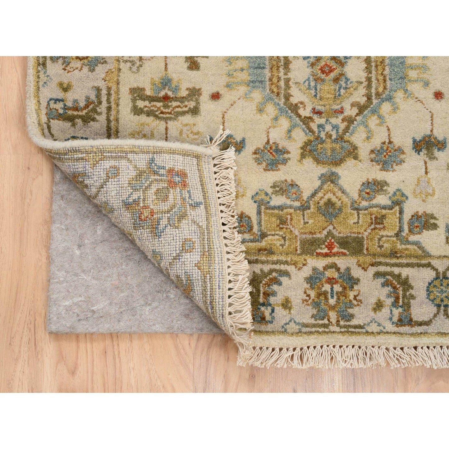 2'7"X9'9" Ivory Karjihooz Design Soft Wool Hand Knotted Runner Rug