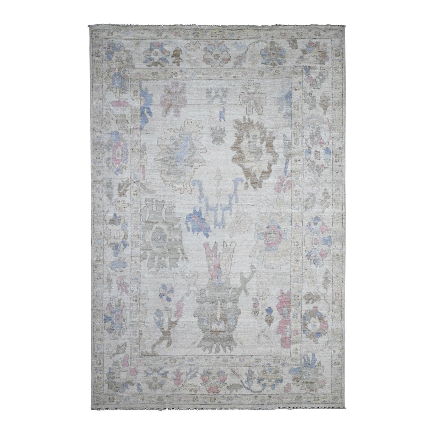 5'9"X8'9" White Afghan Angora Oushak Tribal Floral Design Oriental Rug