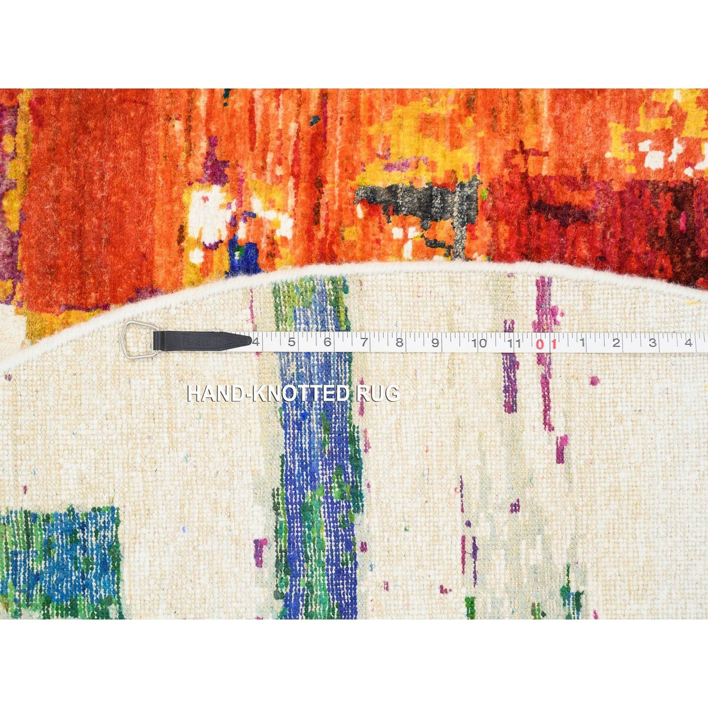 5'X5' Colorful Modern Design Wool And Silk Hand Knotted Round Rug