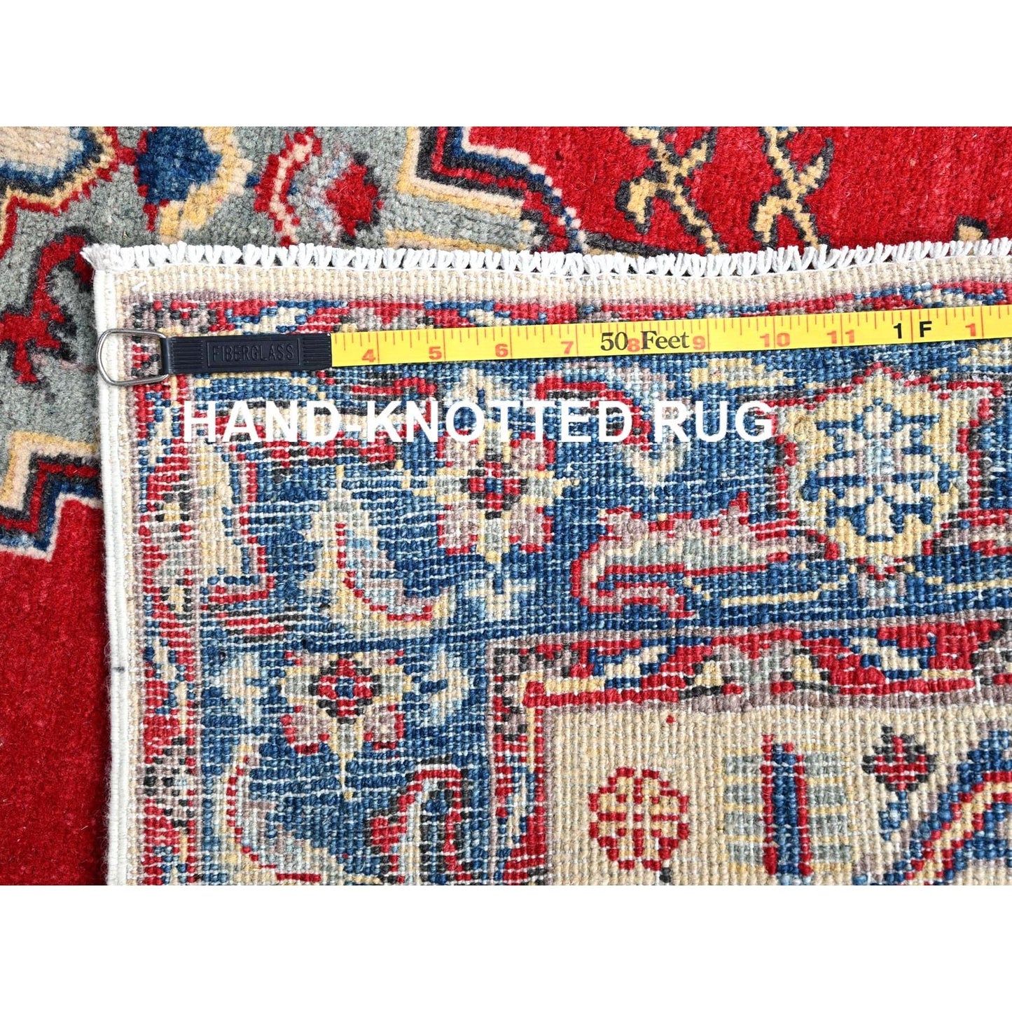 3'10"X5'8" Ivory Hand Knotted Kazak Densely Woven Wool Oriental Rug