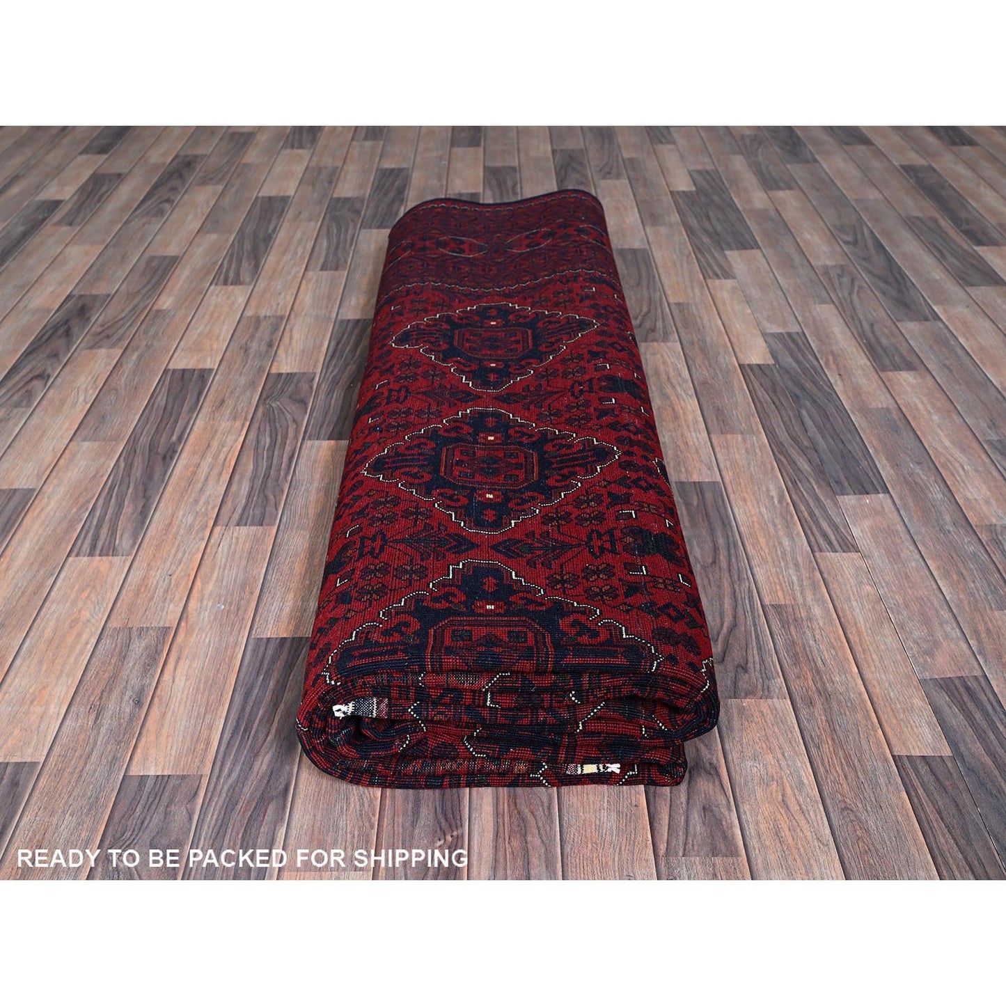 9'10"X12'8" Red Afghan Khamyab Geometric Design Hand Knotted Soft Wool Rug
