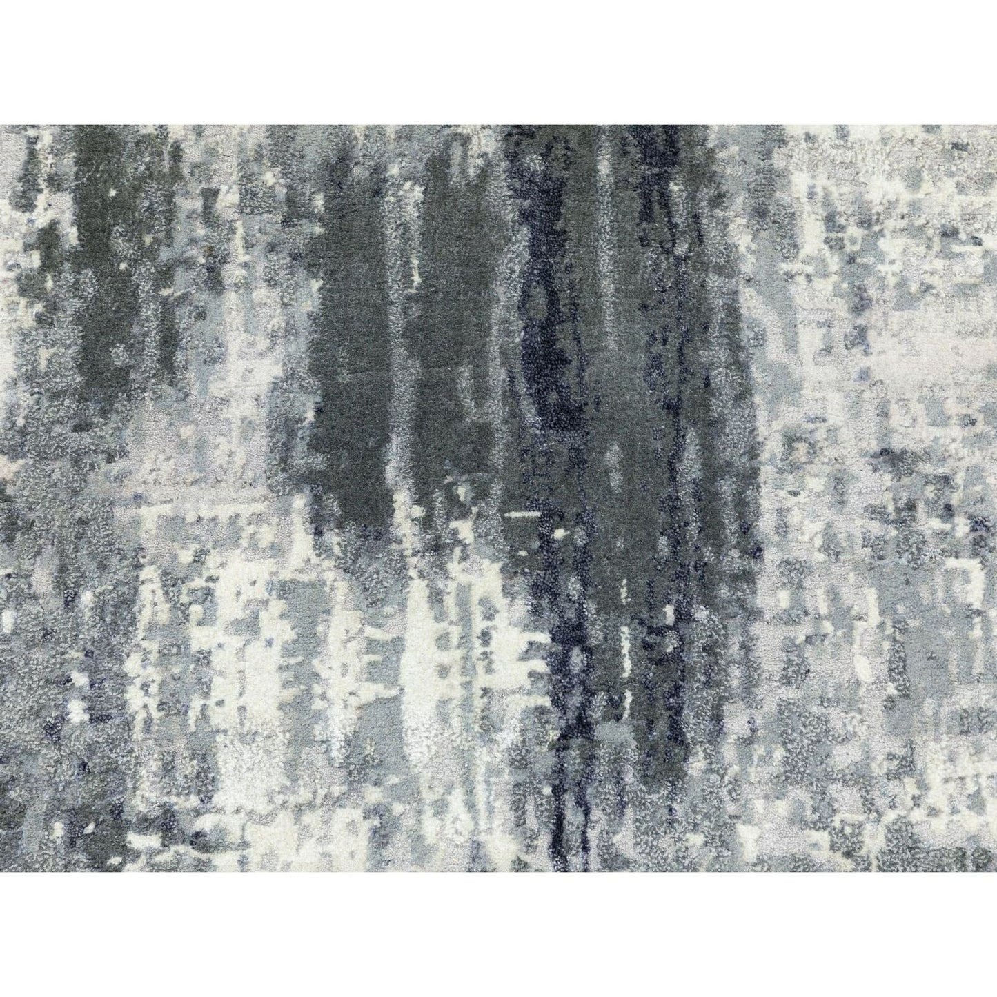 2'5"X8' Charcoal Black Abstract Design Wool-Silk Hand Knotted Runner Rug