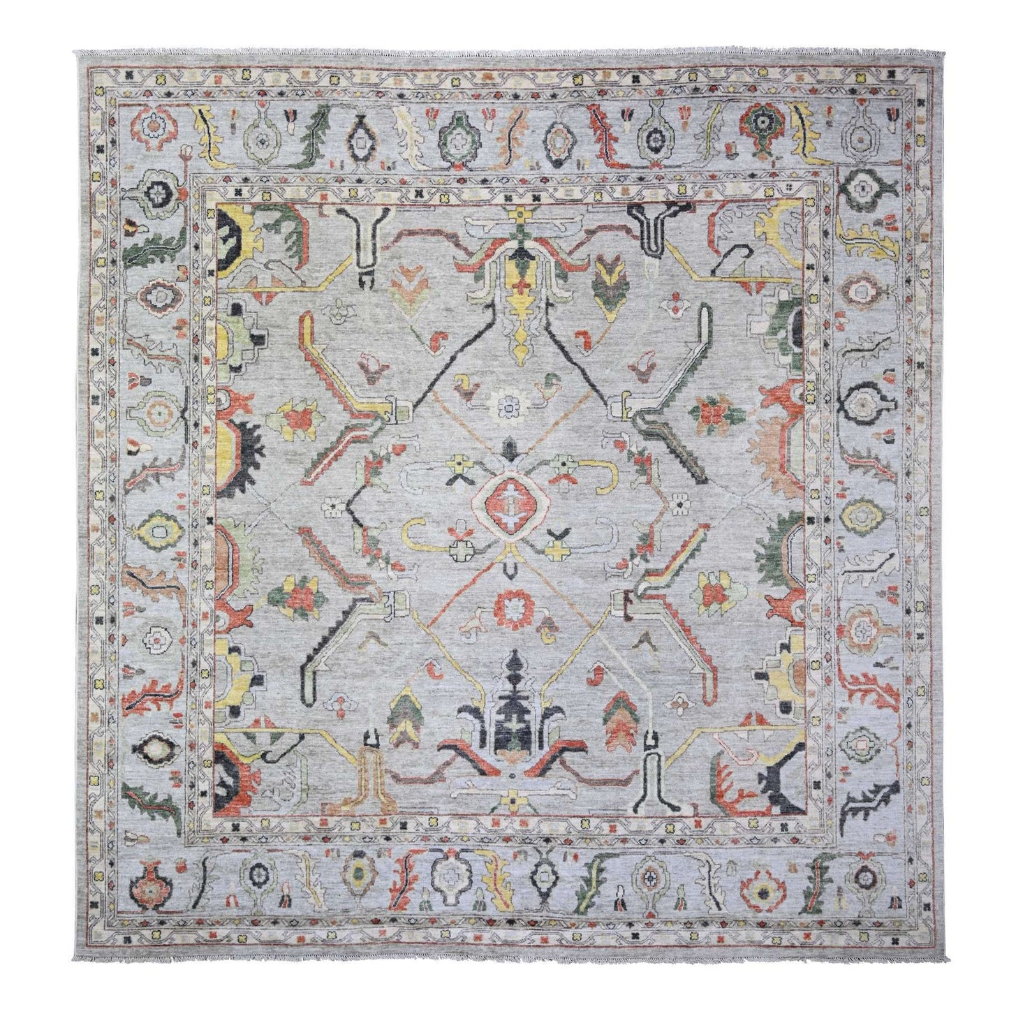 11'9"X11'9" Gray Afghan Angora Oushak Wool Hand Knotted Square Rug