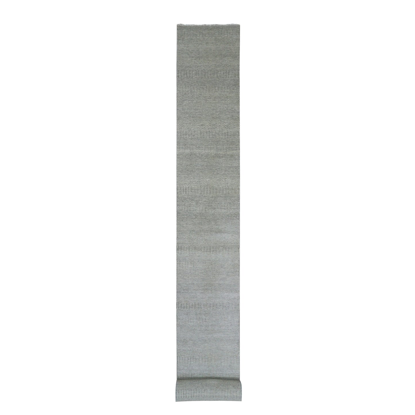 2'6"X21'8" Castor Gray Undyed Wool Grass Hand Knotted Xl Runner Rug