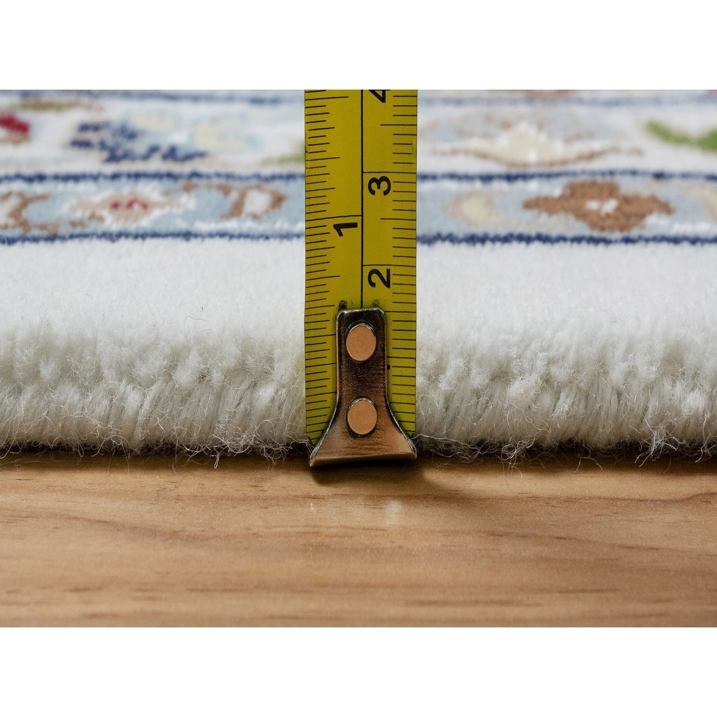 10'X10' White Wool And Silk Hand Knotted 250 Kpsi Nain Design Square Rug