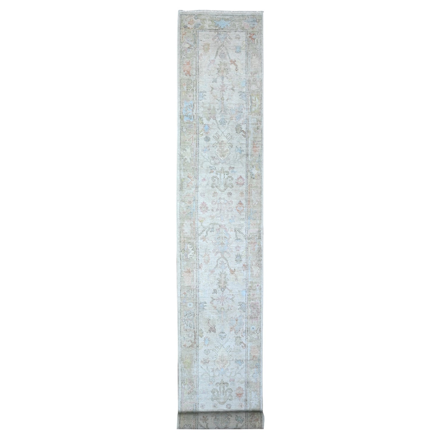 2'6"X19'1" Chrome Gray Natural Dyes Angora Oushak Xl Runner Oriental Rug