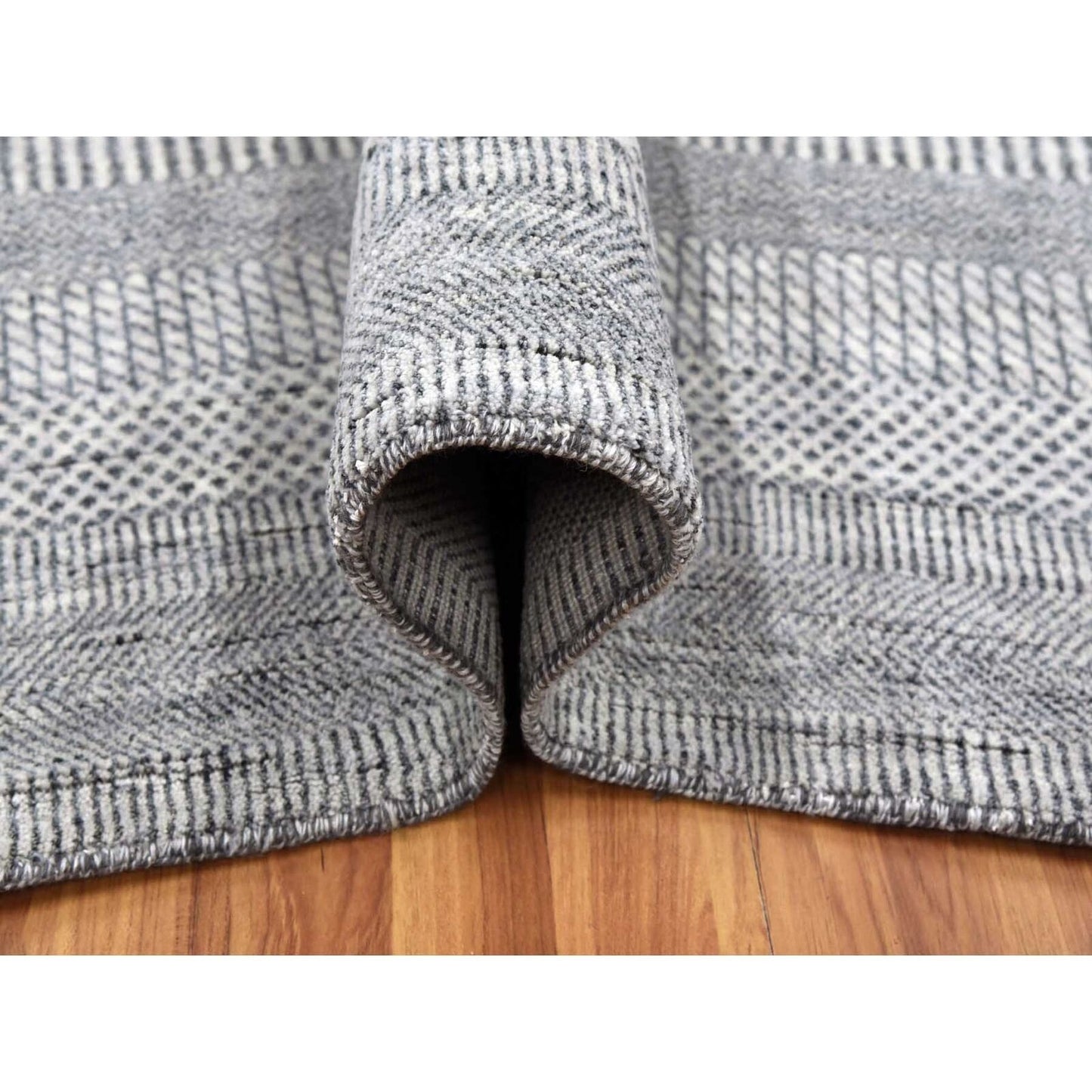8'X10'3" Gainsboro Gray Wool And Silk Hand Knotted Grass Design Rug