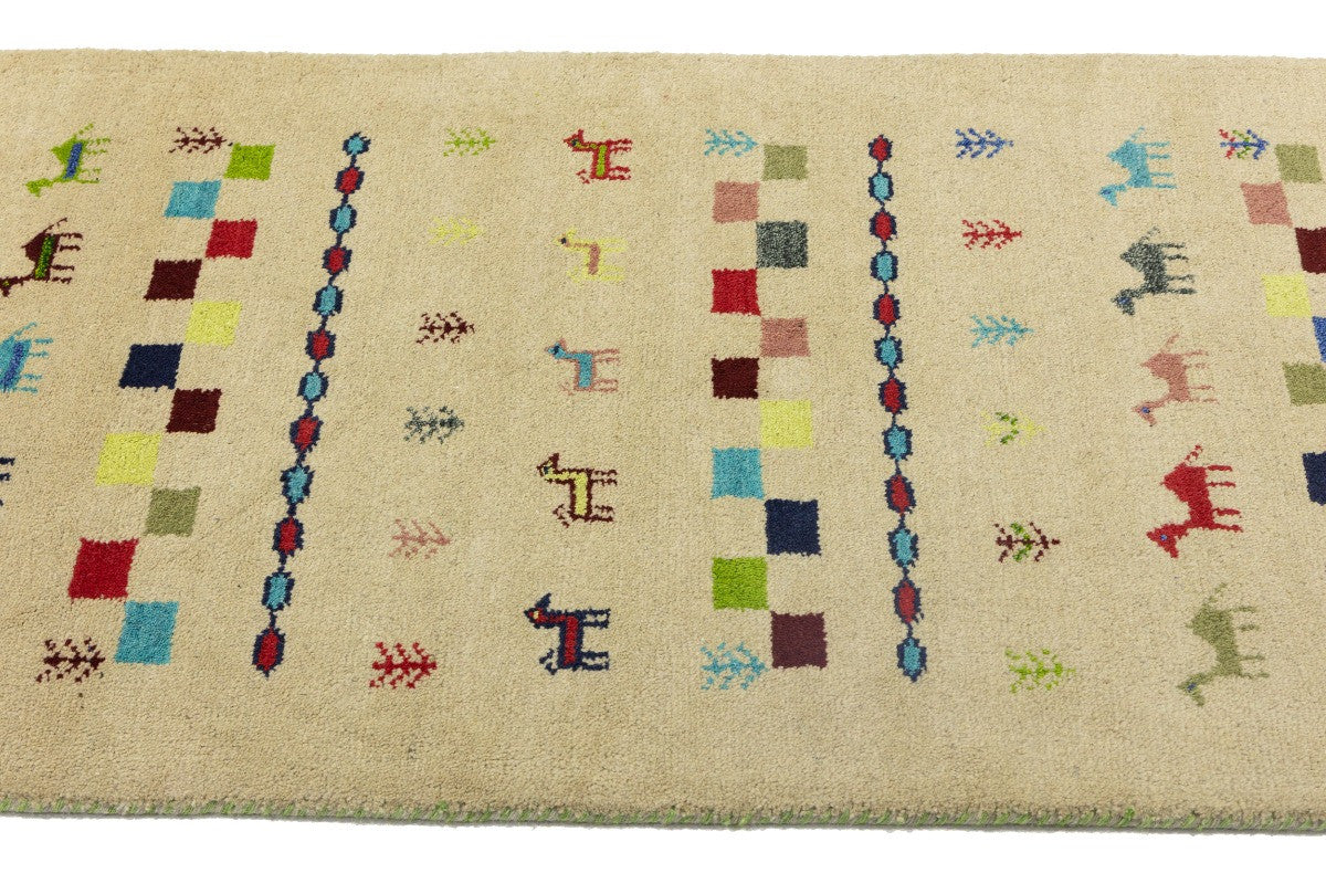 Hand-Knotted Tribal Indo-Gabbeh Pictorial Runner