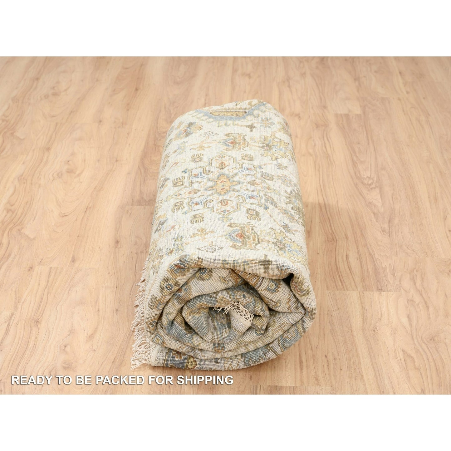 8'10"X8'10" Ivory Hand Knotted Karjihooz Design Wool Round Rug