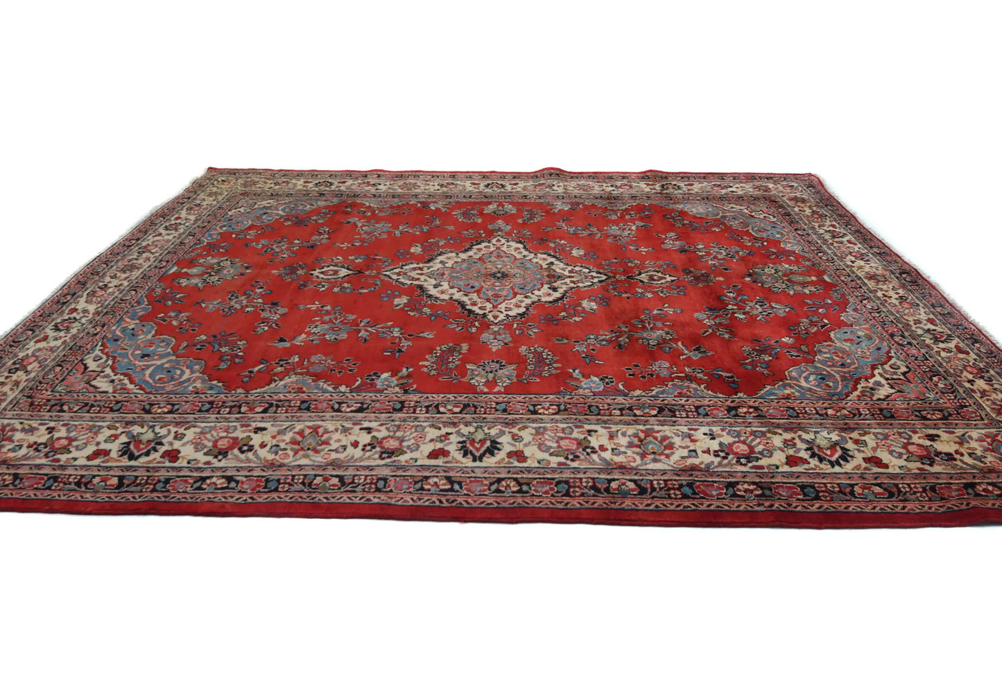 Hand-Knotted Red Vintage Oriental Rug 9X12 Ft
