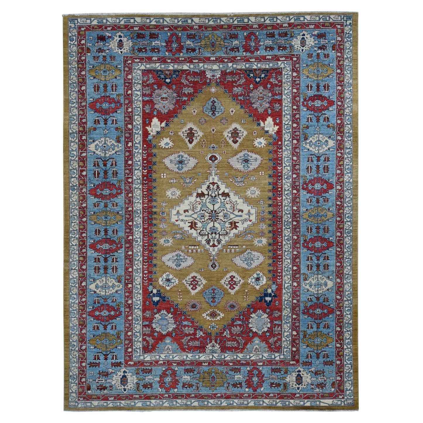 9'10"X13'10" Green Geometric Bookshaish Design Hand Knotted Pure Wool Rug