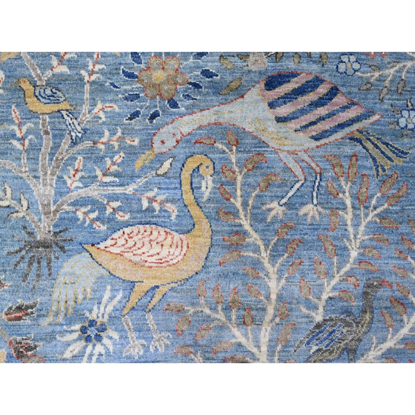 8'X10'1" Yonder Blue Afghan Peshawar Birds Design Hand Knotted Wool Rug